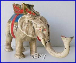 Vtg/ antique HUBLEY ELEPHANT with Howdah COIN BANK cast iron 1930s toy XLNT nr