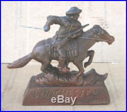 WINCHESTER HORSE & RIDER STATUE Dime Bank Unusual Foundry Cast Iron