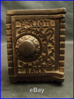 WONDERFUL ANTIQUE U. S. CAST IRON UNION SAFE STILL BANK, c. 1900