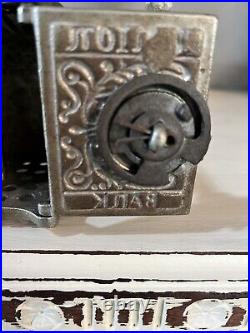 WONDERFUL ANTIQUE U. S. CAST IRON UNION SAFE STILL BANK, c. 1900
