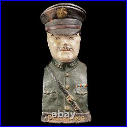 WWI historical Gen Pershing Black Jack Cast Iron Still Bank 1918 hand painted