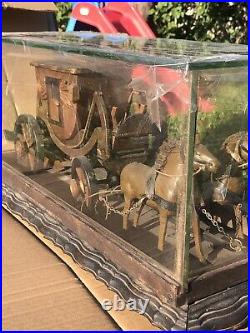 Wells Fargo Stagecoach/ Horses Handemade Wood/ Cooper Removable Glass Case VTG