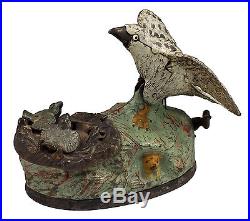 Wonderful 19thC Eagle & Eaglets Cast Iron Mechanical Bank
