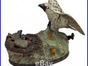 Wonderful 19thC Eagle & Eaglets Cast Iron Mechanical Bank