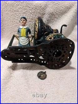 Works! Cast Iron Mechanical Bank Girl Skipping Rope